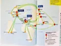 Carte du monde montrant les flux entre les mégalopoles, dont l'étalement urbain de Los Angeles.
