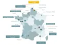 Carte de France montrant des métropoles et des agglomérations, illustrant le maillage territorial.