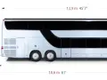 Un bus à deux étages avec une remorque. Les dimensions indiquent la longueur totale de 18,6 m, la hauteur de 4 m et la largeur de la remorque de 3,2 m.