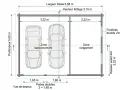 Plan d'un garage double avec une zone de stationnement pour deux voitures et une zone de rangement. La longueur totale est de 5,98 m.