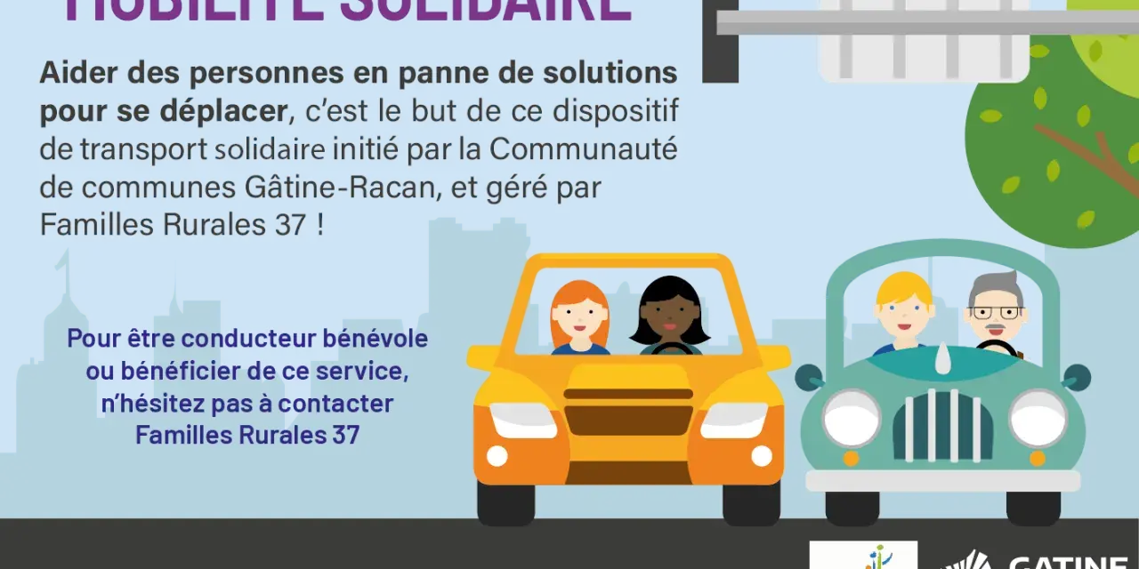 Illustration de deux voitures avec des passagers, promouvant la mobilité solidaire. Contactez Familles Rurales 37 pour en savoir plus.