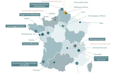 Carte de France montrant des métropoles et des agglomérations, illustrant le maillage territorial.