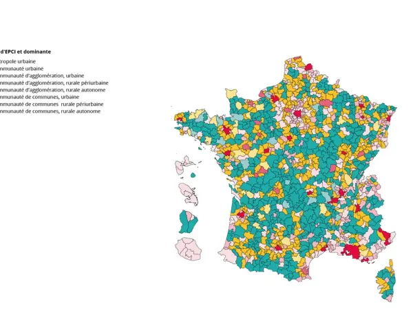 Carte de France montrant la répartition des métropoles et des communautés de communes, illustrant les 10 plus grandes aires urbaines de France.