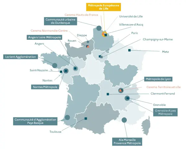 Carte de France montrant des métropoles et des agglomérations, illustrant le maillage territorial.