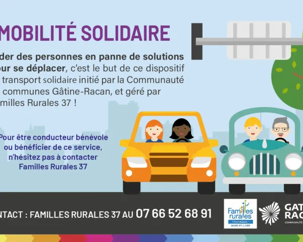 Illustration de deux voitures avec des passagers, promouvant la mobilité solidaire. Contactez Familles Rurales 37 pour en savoir plus.